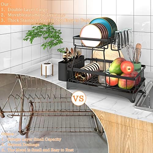 Godboat 2-Tier Dish Drying Rack with Auto Drain-to-Sink