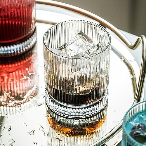 KEMORELA Ribbed Glass Cups Set, 13oz Vintage Drinking Glassware Set of