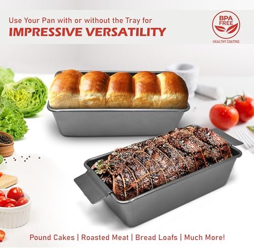 PERLLI Meat Loaf Pan with Drip Tray – 2 Pc. 9.8 x 5.7 In.