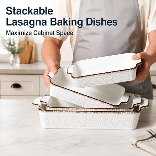 ONEMORE Ceramic Casserole Dish Set of 4, White