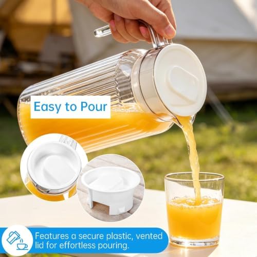 2 Pack Plastic Pitcher with Lid and Handle, Unbreakable Acrylic Juice