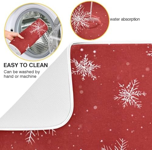 OTVEE Snowflake in Red Tone Dish Drying Mat for Kitchen Counter