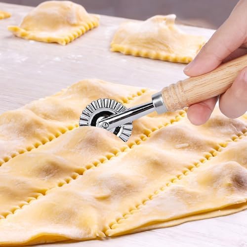SHANGSKY Pastry Cutter Wheel, Ravioli Cutter Wheel with Long Wooden