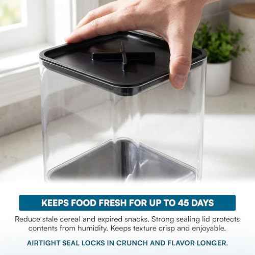 Honey-Can-Do Zevro Compact Single Dry Food Dispenser – Countertop Cereal Dispenser with Portion Control, 17.5 oz Capacity, Airtight BPA-Free Snack Container, Black/Chrome