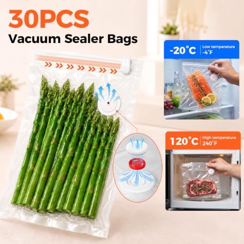 Handheld Vacuum Sealer for Food, 30 Reusable Bags