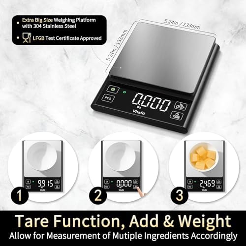 Vitafit 11lb Digital Food Scale High Accuracy 0.1g, Kitchen Scale Big
