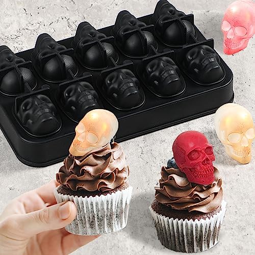 Webake Skull Ice Cube Mold 3D, 10-Cavity Skeleton Head Silicone Ice
