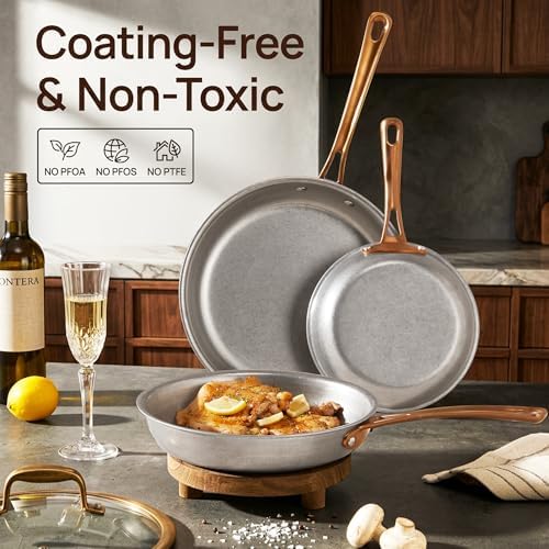 KOKHUB 8"/9.5"/11" Tri-Ply Stainless Steel Frying Pans Vintage, Set of