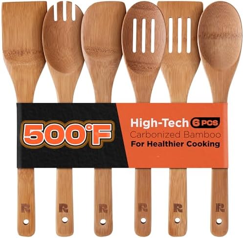 Riveira Dark Bamboo Wooden Spoons for Cooking 6-Piece, Apartment