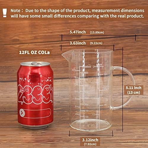 Newness Glass Measuring Cup with Handle, 500 ML (16 Oz, 2 Cup)