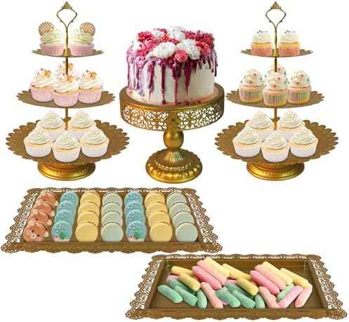 YestBuy Gold Cake Stand Set, 5 Pcs Metal Round Cupcak Stand Cookies