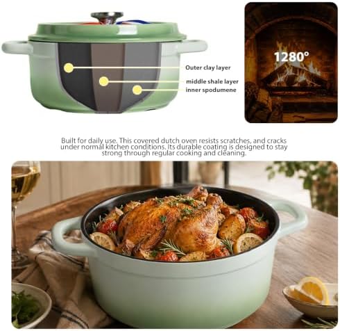 Ceramic Dutch Oven Pot with Lid, 3.17 QT Lightweight Nonstick