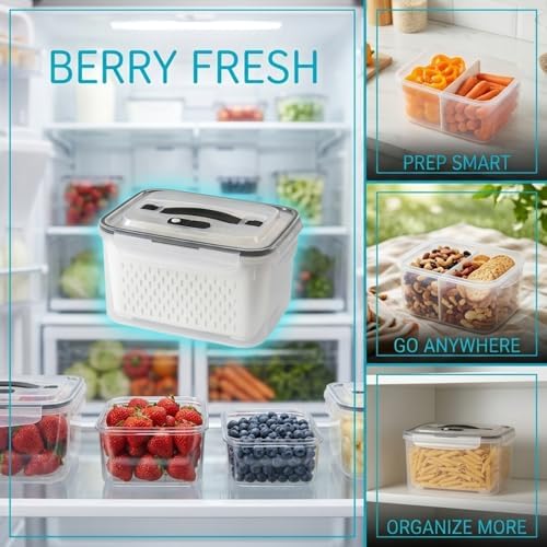 4Pcs Fridge Produce Storage Bins, Airtight Containers w/ Colander Vent