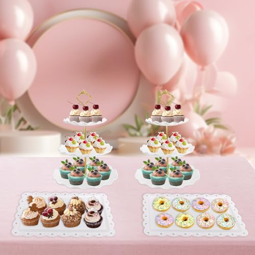 5 Pcs Dessert Table Display Set, Round Cupcake Stand, White