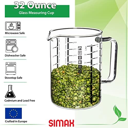 Simax Glass Measuring Cup in Grams, Ml, Oz - Borosilicate 32 Oz Liquid