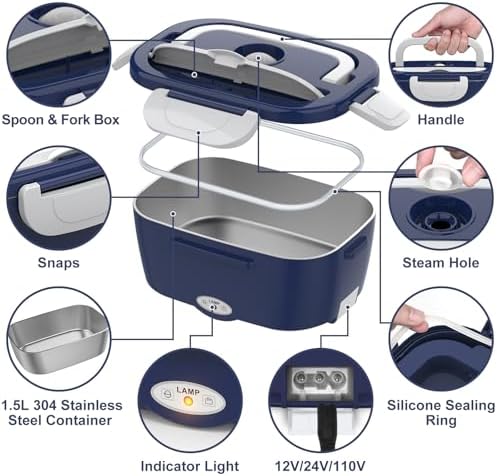 WisaKey Electric Heated Lunchbox Food Warmer, Blue