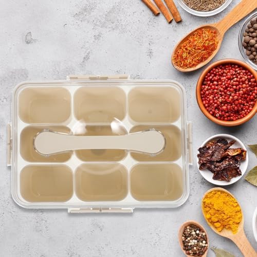 Cabilock Portable Nine Compartment Spice Storage Box with Lid for