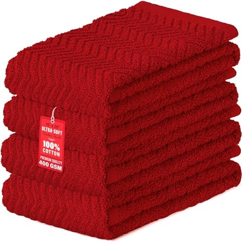 DecorRack 100% Cotton Kitchen Towels 15x25 in, Red Set (Pack of 4)