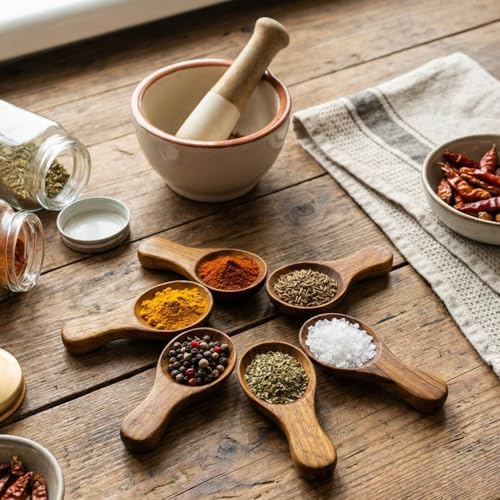 Teak Wood Spice Spoons, Set of 6