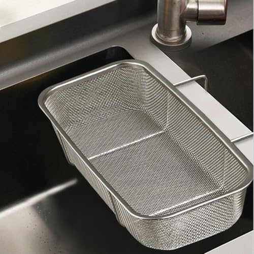 Stainless Steel Side Sink Drain Strainer Basket, Silver Rectangle