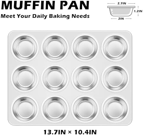 Leonyo Non-Toxic Stainless Steel Muffin Pan Metal Cupcake Pan 12 Cup
