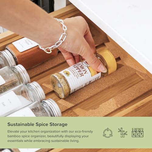 KitchenEdge Expandable Spice Drawer Organizer | Natural Bamboo