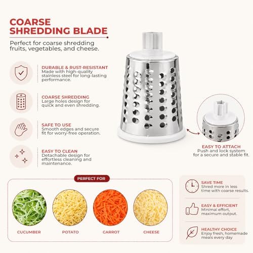 Rotary Cheese Grater with 3 Blades and Suction Base
