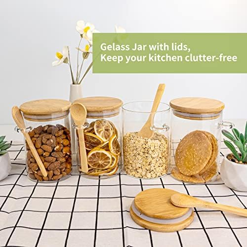 Airtight Food Storage Containers, Glass Canister With Wooden Spoon and