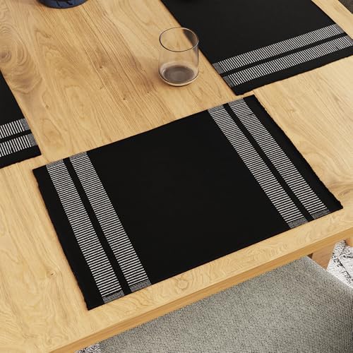 Encasa XO Placemats, Fine Ribbed Cotton Table Mats 18"x13"