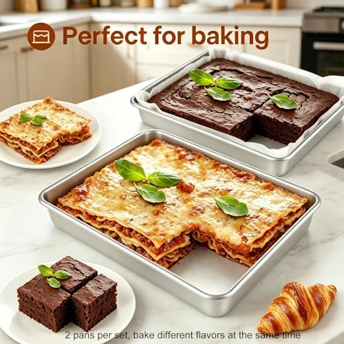 9x11 Baking Pan, Toaster Oven Rectangle Cake Pan Heavy Duty, Silver