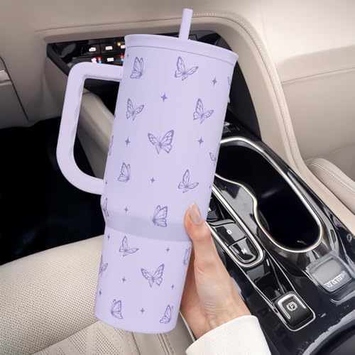 Butterfly Gifts for Women, Purple Butterfly Tumbler with Handle