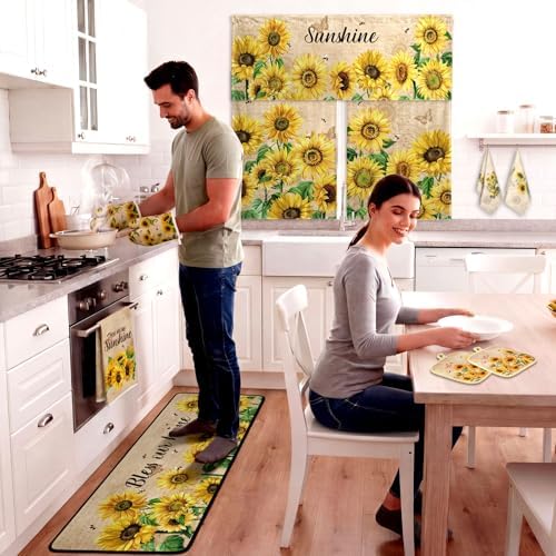 Fanfanwin 13 Pcs Sunflower Kitchen Set 3 Kitchen Curtains Valance 2