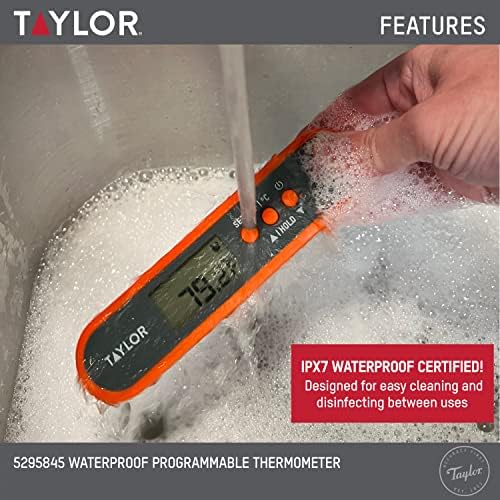 Taylor Digital Programmable Folding Stem Meat Thermometer, Orange