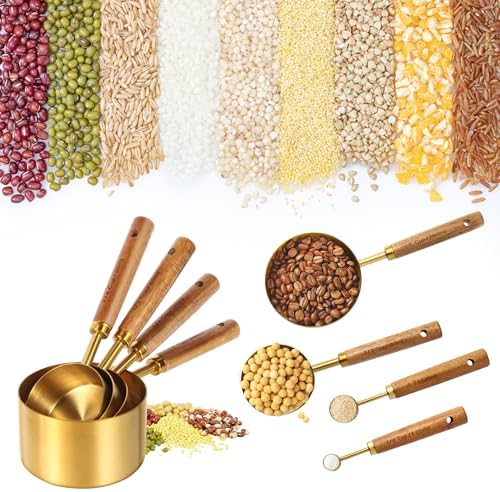 Gold Measuring Cups and Spoons Set,8 Piece Premium Stainless Steel