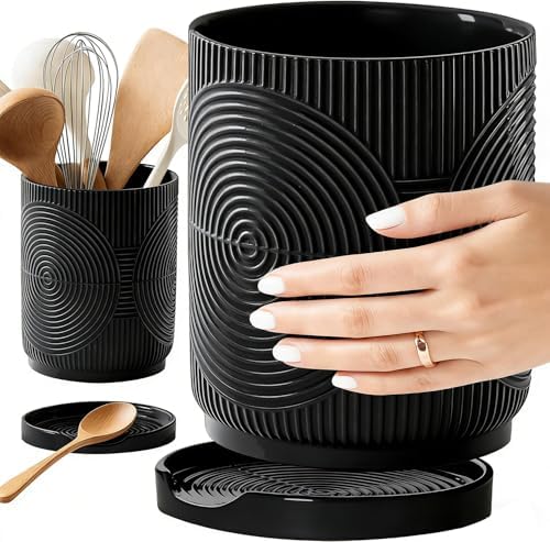 Utensil Holder, 7.2" Kitchen Utensil Holder for Counter, 2-in-1