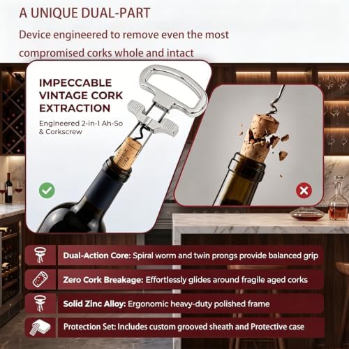 Ah-So Wine Bottle Opener Corkscrew - Two-Part Cork Removal Device for