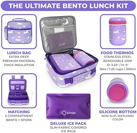 kinsho Bento Box for Girls Toddlers with Thermo Lunch Pack, Purple