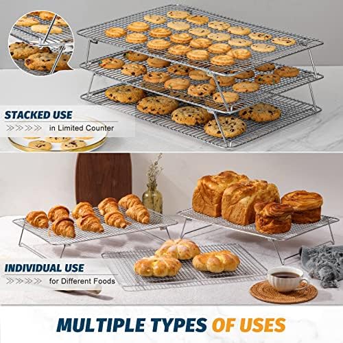 HIWARE Oven-Salf Collapsible Cooling Rack for Baking, 3 Tier 12”x