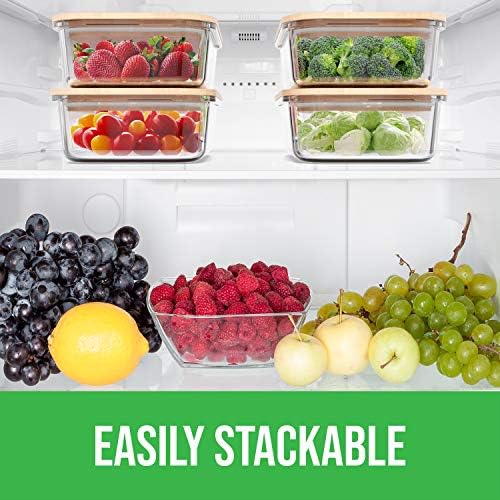 Verel 4 Pack 36 Ounce Glass Food Storage Containers with Bamboo Lids