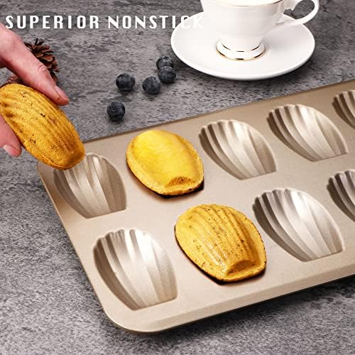 HONGBAKE Nonstick Madeleine Pan 2 Pack 12-Cavity Heavy Duty Madeleine