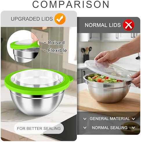 HaWare Mixing Bowls with Airtight Clear Lids, 6-Piece Stainless Steel