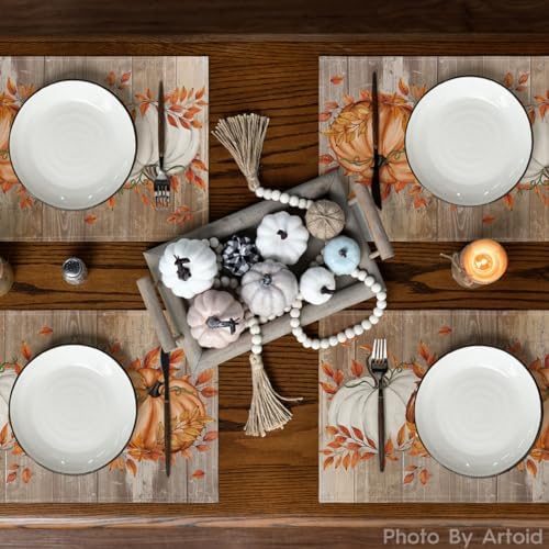 Artoid Mode Dot Pumpkins Leaves Fall Placemats Set of 4-12 x 18 Inch