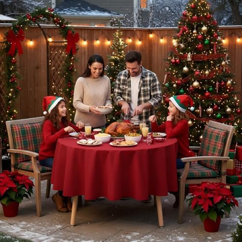 sancua Round Tablecloth 48 Inch Fits 20-36 Inch Tables, Christmas Red