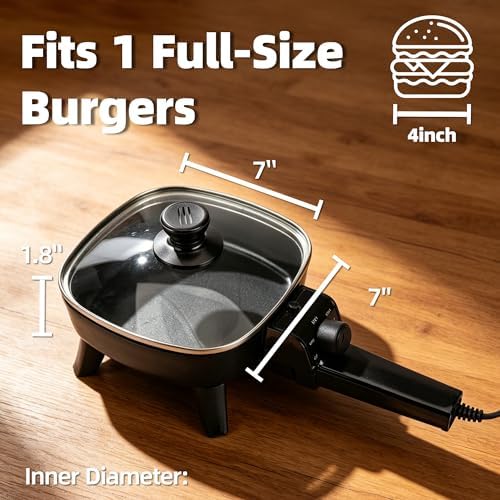 7" Electric Skillet with Lid, Non-Stick Ceramic Electric Frying Pan