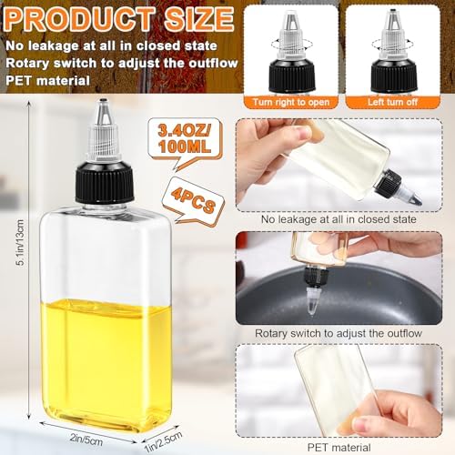Gerrii 4 Pcs Small Oil Dispenser Bottle for Camping and 2 Pcs 4 in 1