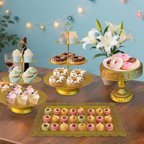 Gold Cake Stands Set, 5pcs Metal Tiered Cupcake Diaplay Stand Serving