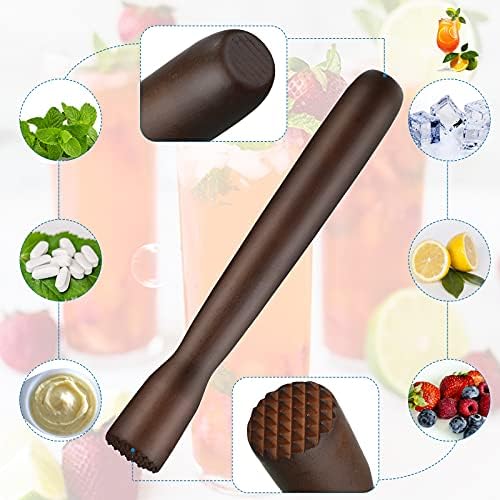 Patelai Wooden Cocktail Muddler and Stainless Steel Bar Spoon, Brown