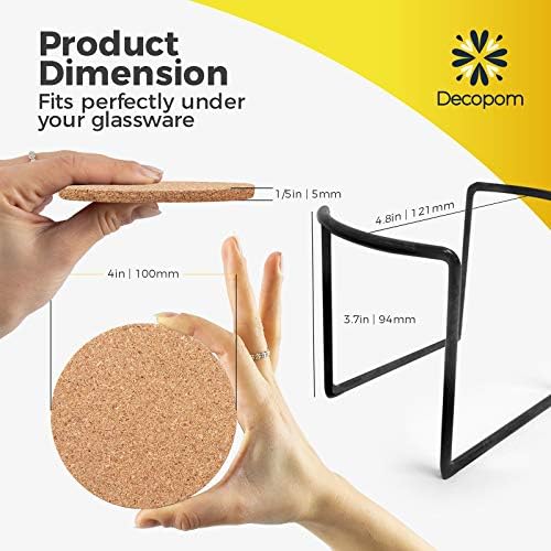 Cork Coasters for Drinks with Metal Holder - 16 Pcs Round 4 inch Drink