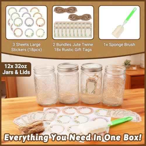 STARSIDE 32 oz Wide Mouth Mason Jars, 12-Pack