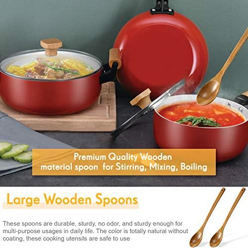 2 Pieces 16.5 Inch Wooden Mixing Spoon with Long Handle Non Stick